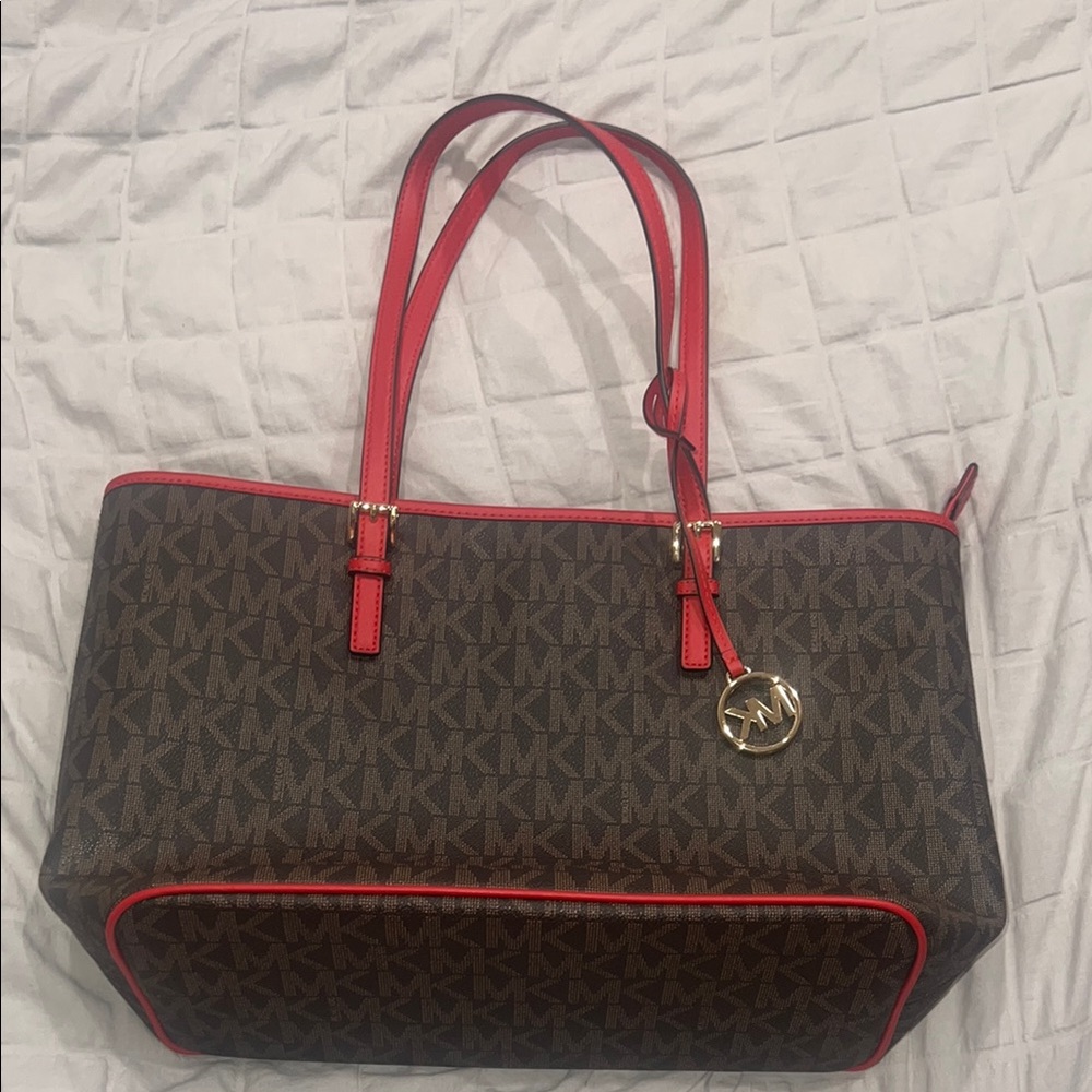 Michael Kors Brown and Red Signature Tote